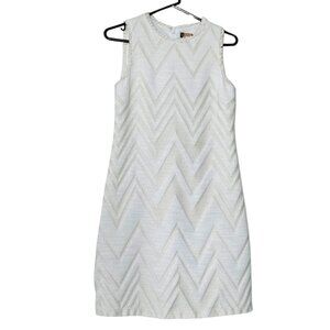 Donna Ricco Cream & Ivory Sleeveless Sheath Mini Dress w. Chevron Pattern Size 4